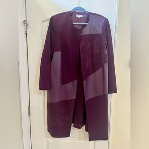 Calvin Klein Plus size long jacket purple/eggplant with suede/faux leather panel